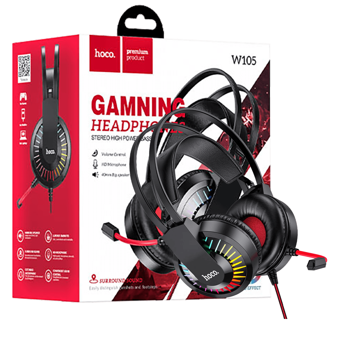 hoco. Slušalice sa mikrofonom, gaming, 3.5 mm / USB, LED - W105 Joyful