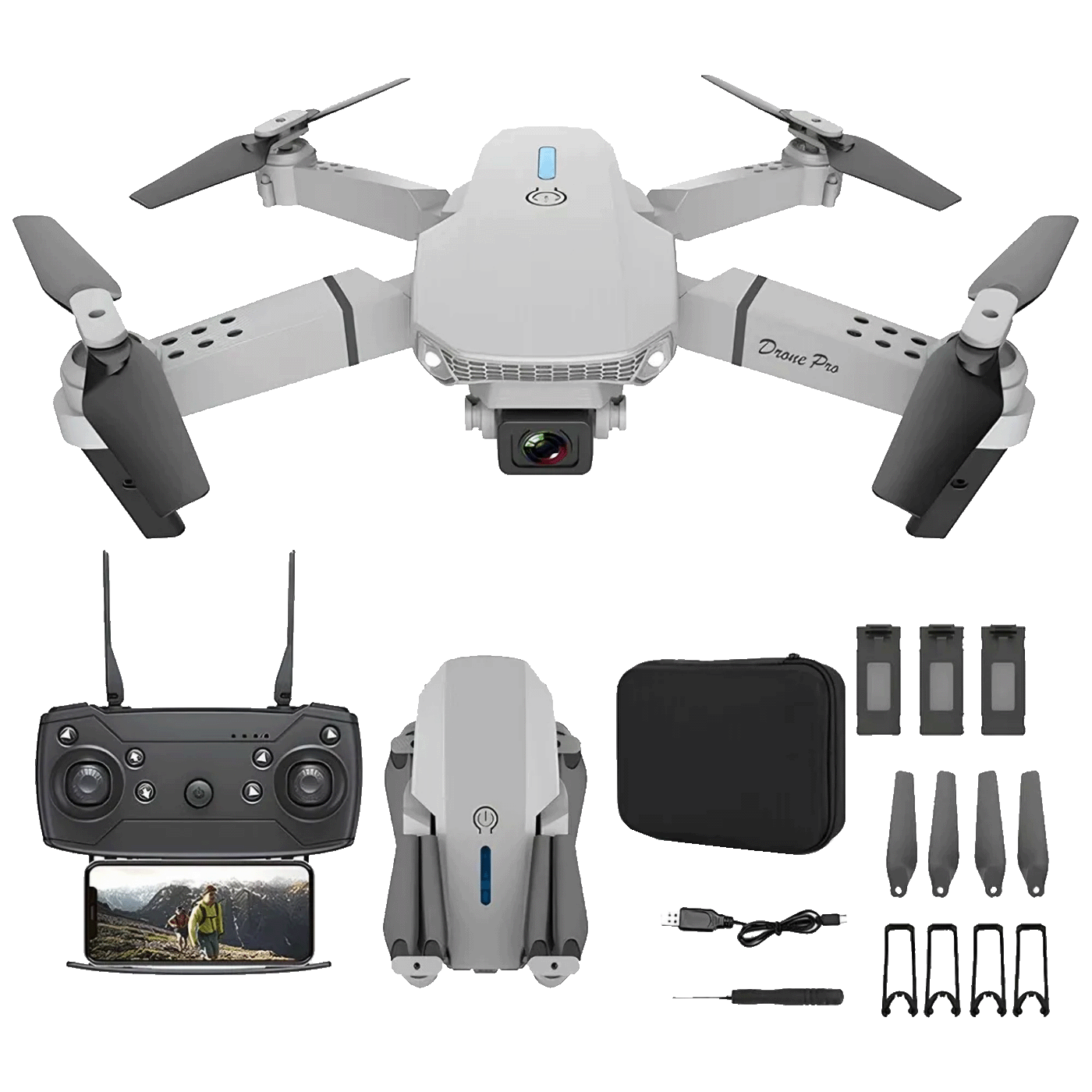 Extralink Dron, kamera FullHD, 1800mAh, 3 baterije, WiFi - E88 Pro Drone Set+3 batteries+case