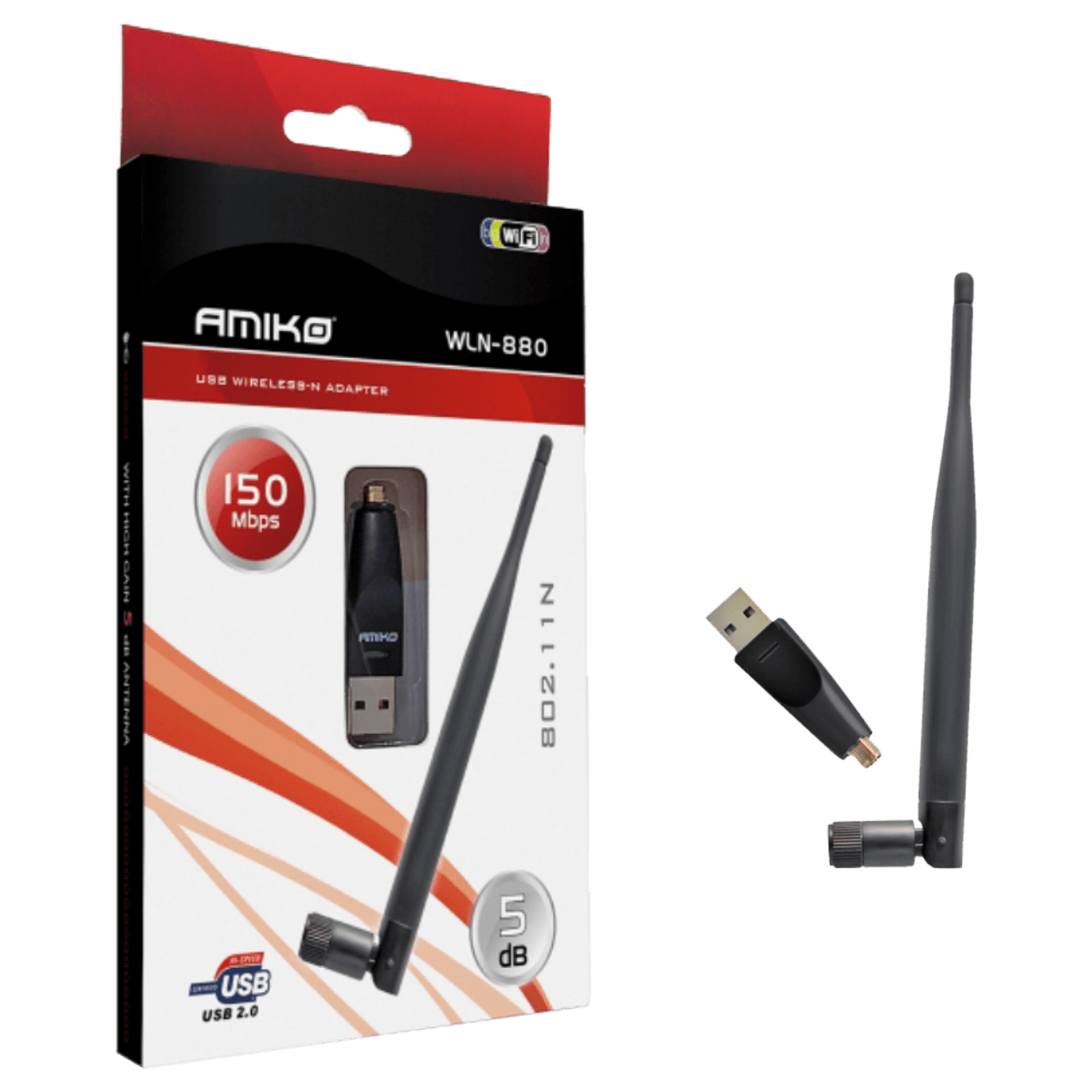 Amiko Wi-Fi mrežna kartica, USB, 2.4 GHz, 5 dB, 150 Mbps - WLN-880