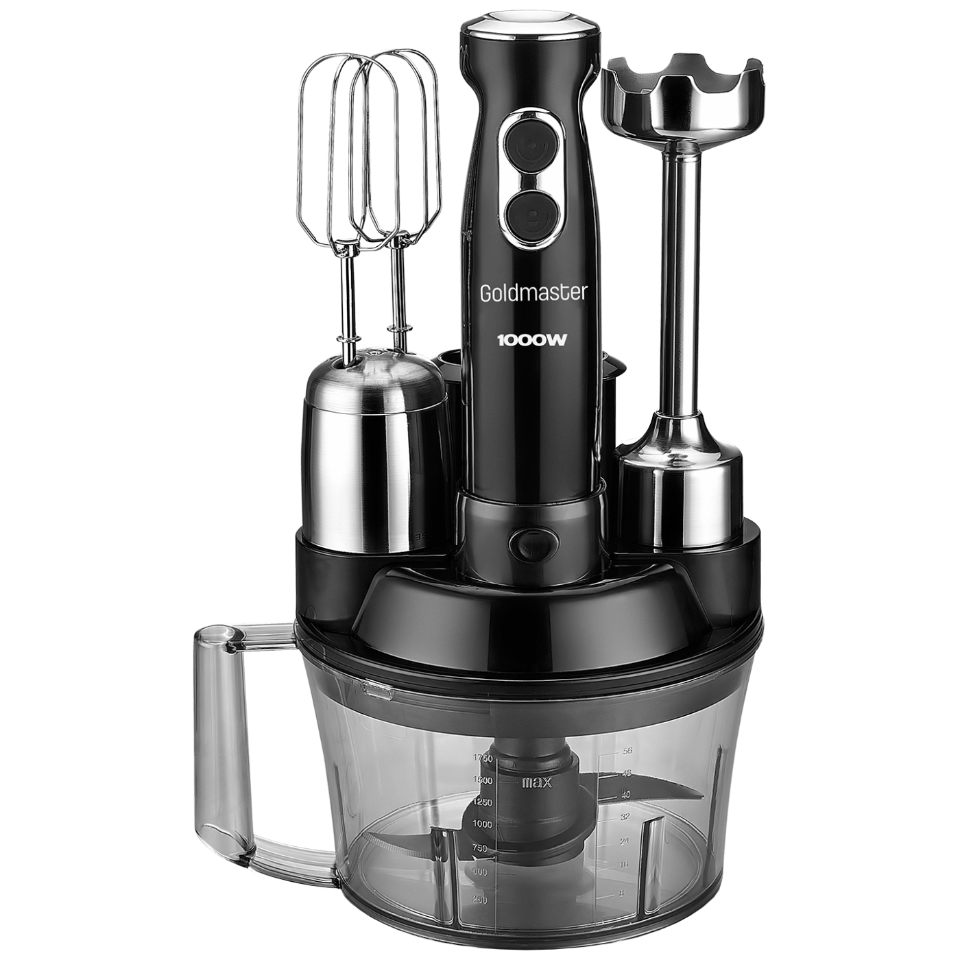Goldmaster Štapni mikser sa posudom, 5u1, 1000 W, Multipraktik - GM-7239B Elena Max Black