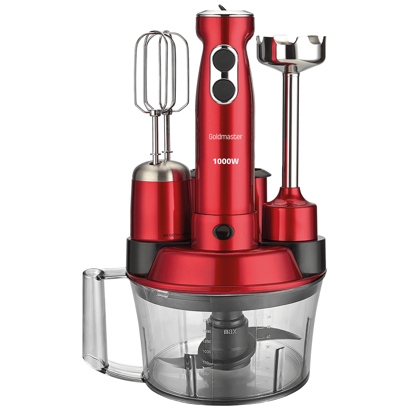 Goldmaster Štapni mikser sa posudom, 5u1, 1000 W, Multipraktik - GM-7239K Elena Max Red