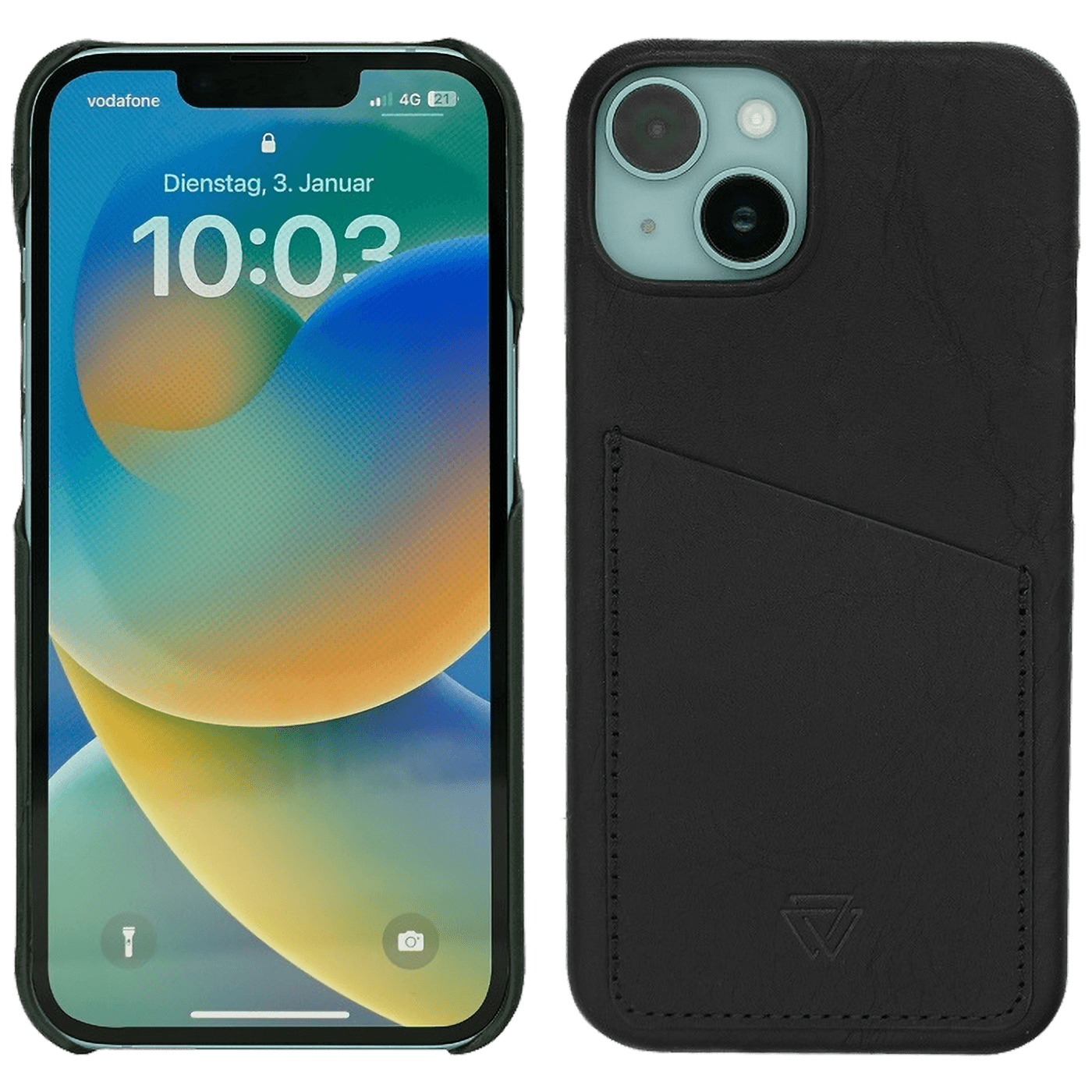 Wachikopa Maska za iPhone 14, držač za kartice, koža, crna - Full Leather Case iPhone 14 Black