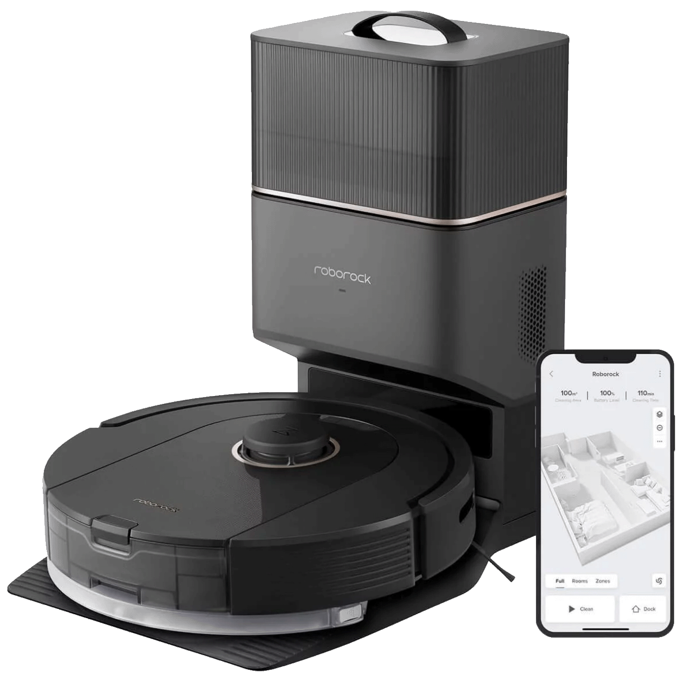 Roborock Robot usisavač sa stanicom za pražnjenje, 5200 mAh, WiFi - Q5 Pro+ Black