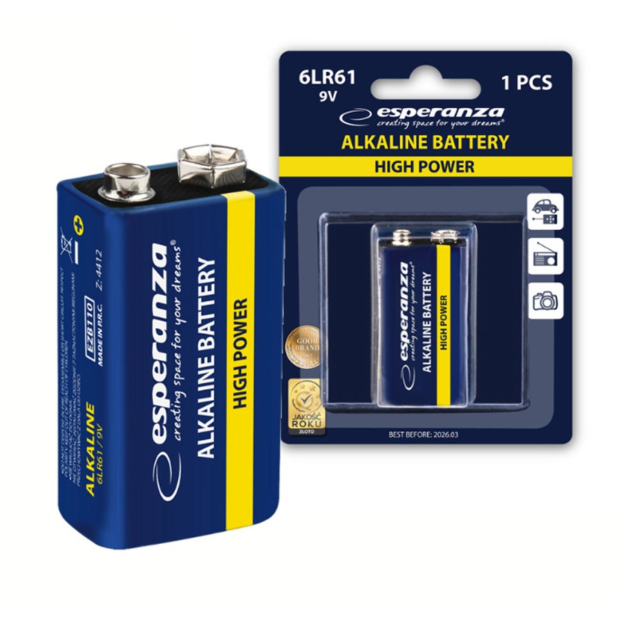 Baterije ESPERANZA ALKALINE 6LR61 9V 1 kom, EZB110