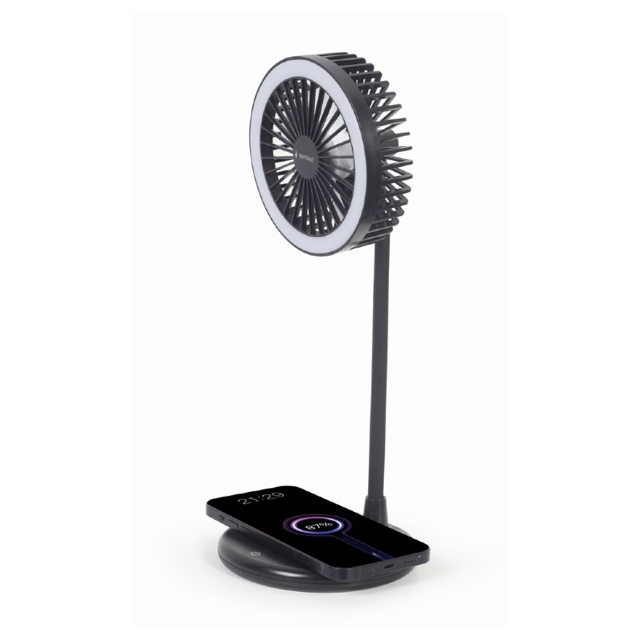 Desktop ventilator sa LED svjetlom + wireless charger GEMBIRD TA-WPC10-LEDFAN-01