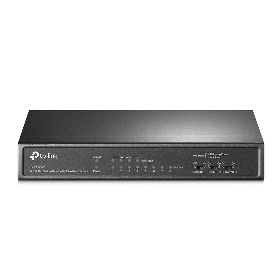 SWITCH TP-Link Tl-SF1008P, 8-port 10/100Mbps Desktop PoE Switch, 8 10/100Mbps RJ45 ports including 4 PoE ports, 57W PoE Power supply, steel case
