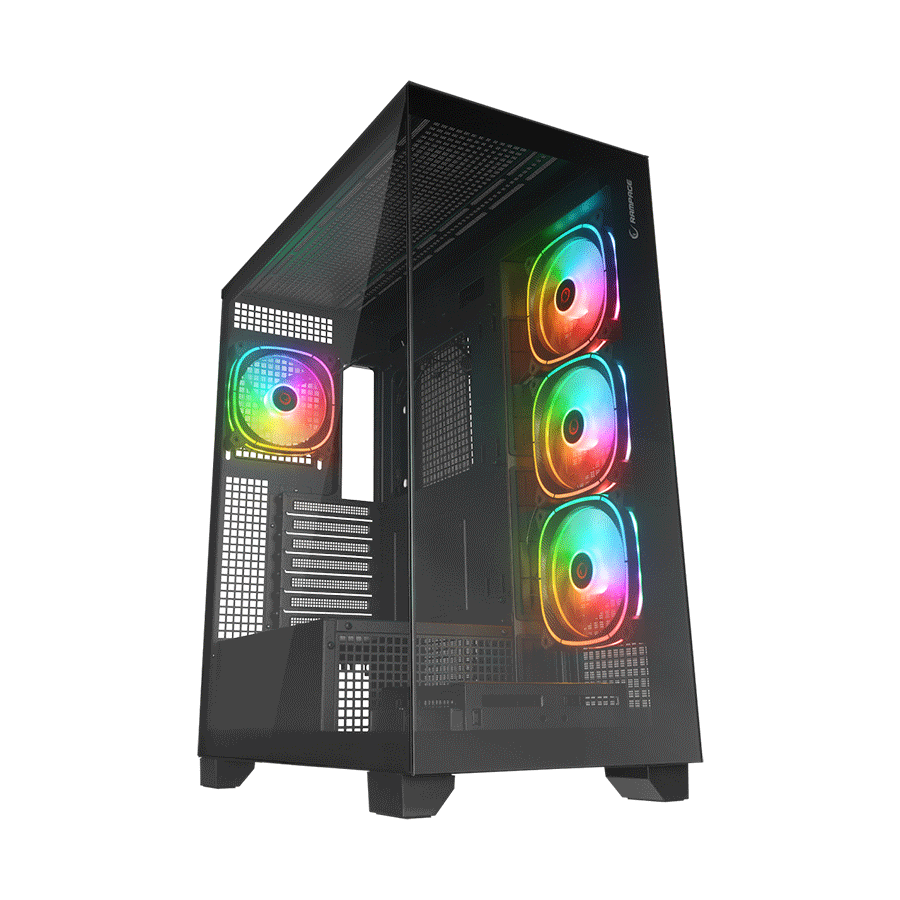 Kucište gaming RAMPAGE HYDRA V1 BLACK Type-C+USB3.0+USB2.0 4*ARGB Fan+Hub E-ATX Exclusive Gaming, 39922