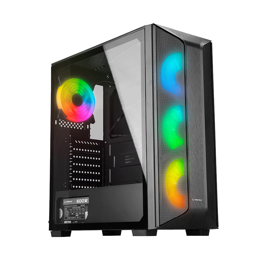 Kucište gaming RAMPAGE HYDRA V2 BLACK Tempered Glass Type-C+USB3.0 4*ARGB Infinity Fan+Hub E-ATX Exclusive Gaming, 39989