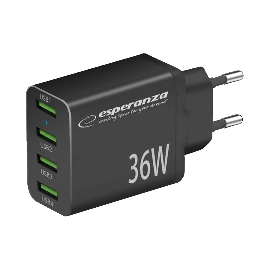 USB punjač 4xUSB-A, ESPERANZA  QUICK POWER CHARGER 36W 4x USB-A QC 3.0 18W, EZC107K