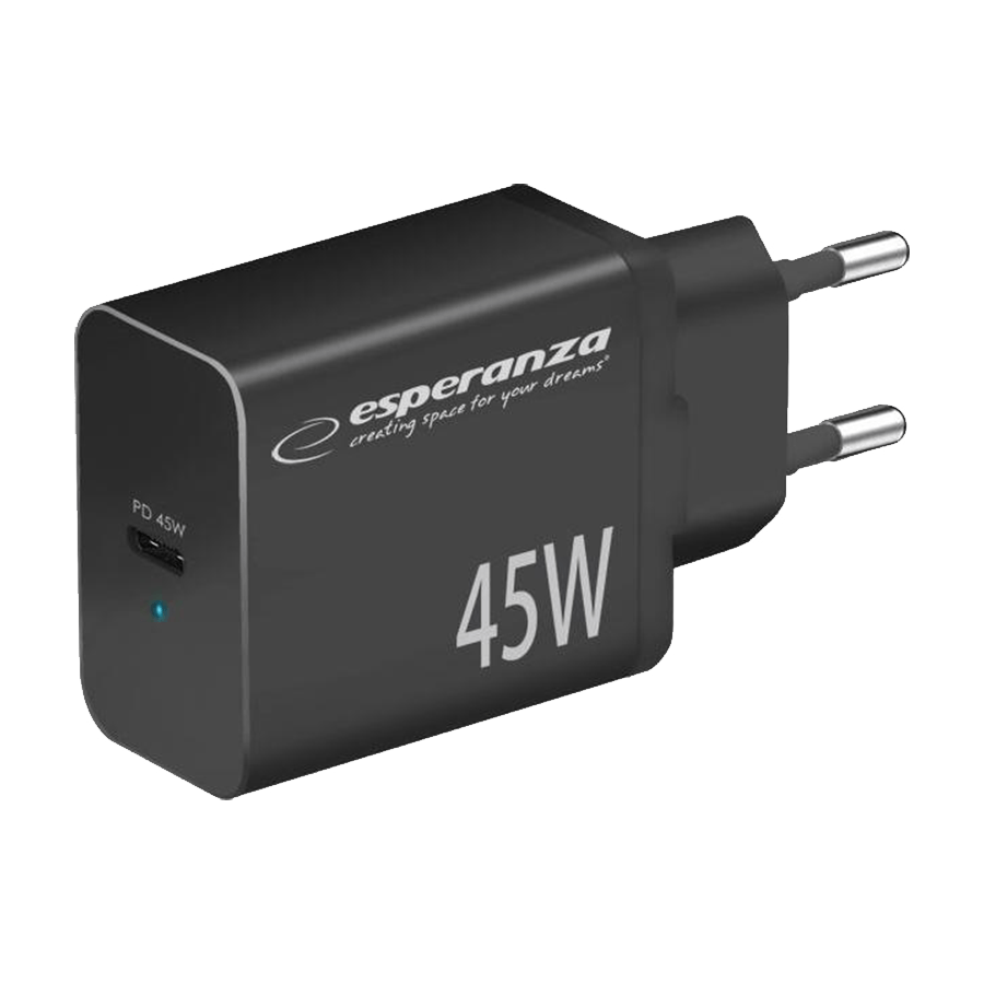 USB punjač Type-C ESPERANZA QUICK POWER CHARGER 45W USB-C PD 45W BLACK, EZC108K