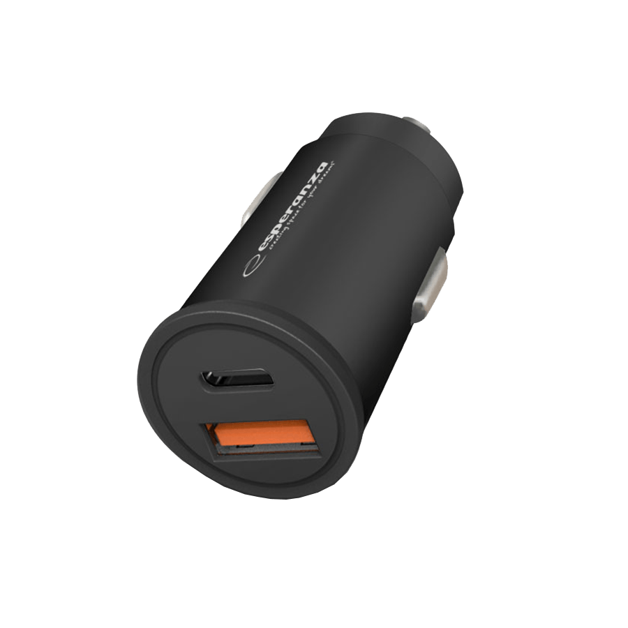 Auto punjač Type-C + USB-A, ESPERANZA  CAR QUICK POWER CHARGER 20W USB-C PD 20W / USB-A QC 3.0 18W, EZC111K