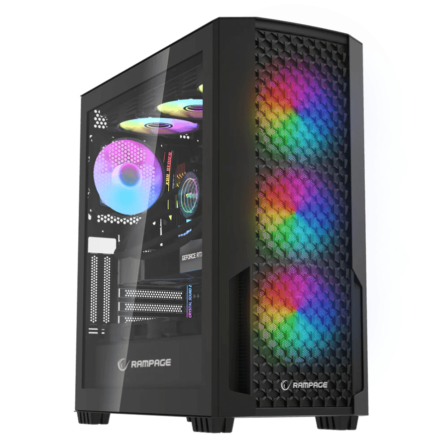 Kućište gaming RAMPAGE SHELOB Mesh, Tempered Glass, 4*ARGB Infinity Fan, Hub, E-ATX, Mid-T, 39991