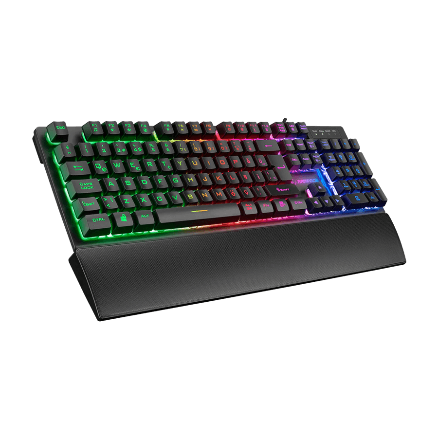 Tastatura gaming RAMPAGE KB-RX77 RUNNER Black USB Rainbow Illuminated US/ENGLISH LAYOUT Wrist Support, 39909