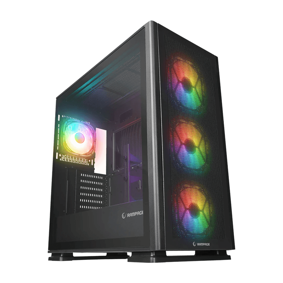 Kućište gaming RAMPAGE VANGUARD V2 Black Mesh Easy Tempered Glass Vertical VGA Holder 4*RGB Fan Hub E-ATX Big-T, 39846