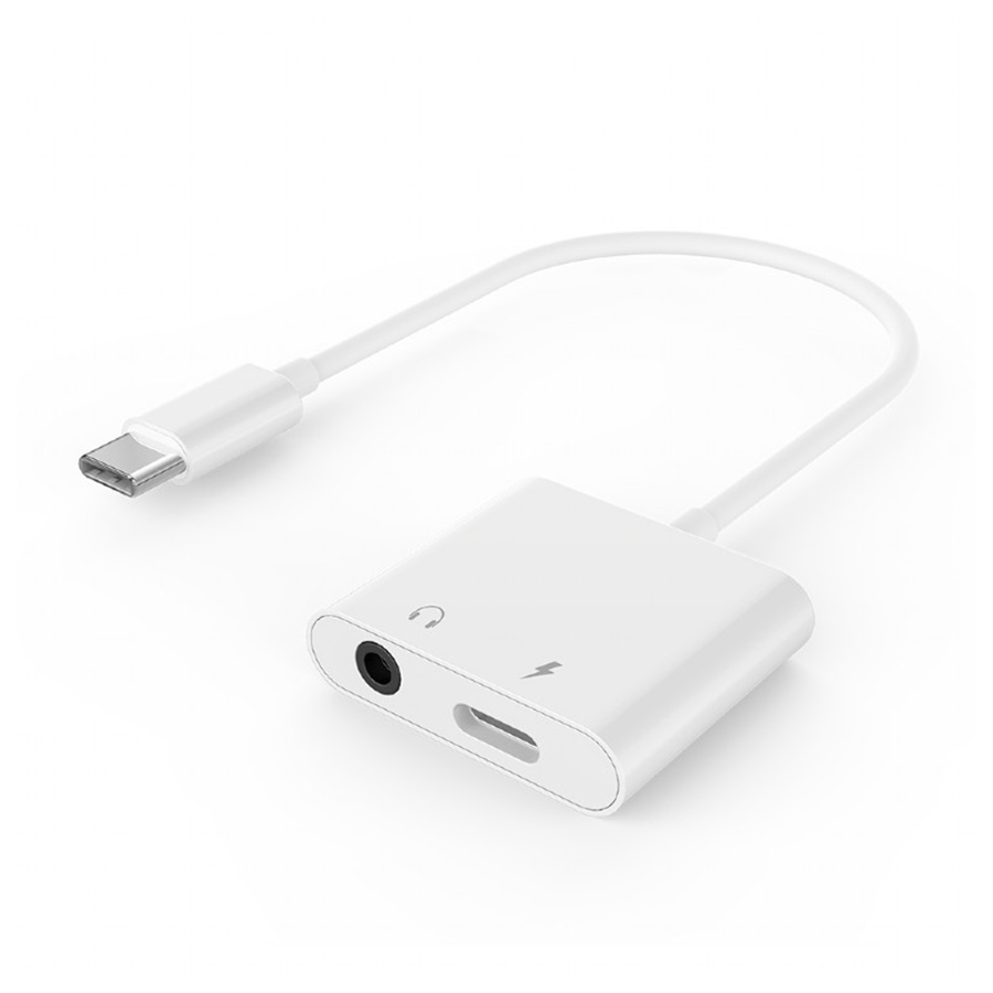 Audio adapter GEMBIRD A-CM-3.5FP-01, USB type-C plug to stereo 3.5 mm + Type-C power, white