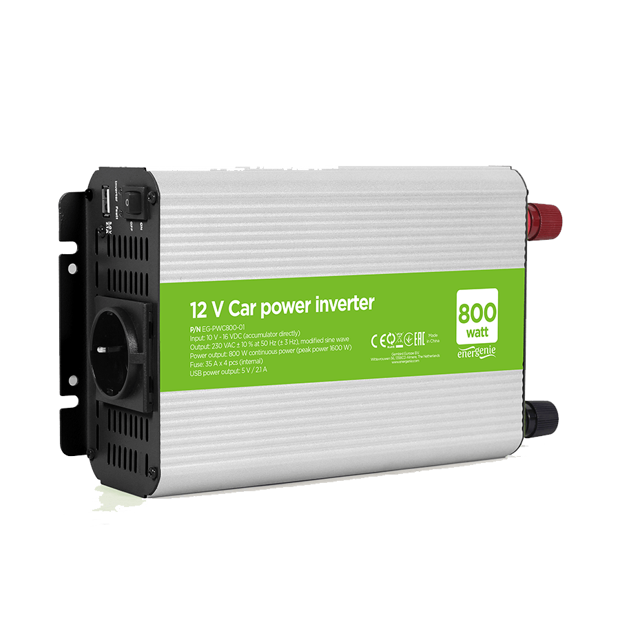 DC-AC inverter za auto GEMBIRD, in12Vout220V 800W EG-PWC800-01