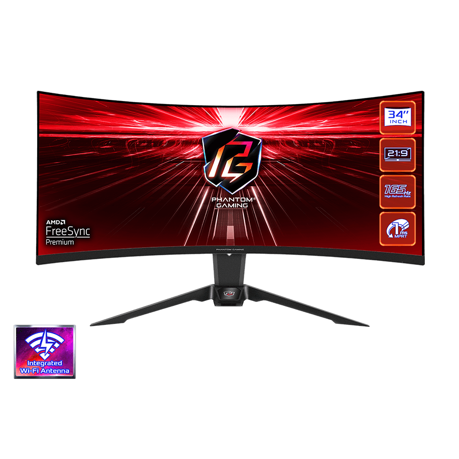 MONITOR ASROCK  PG34WQ15R2B 34" CURVED GAMING WQHD 165Hz 1ms 2xHDMI DP Speaker High Swivel Tilt WiFi