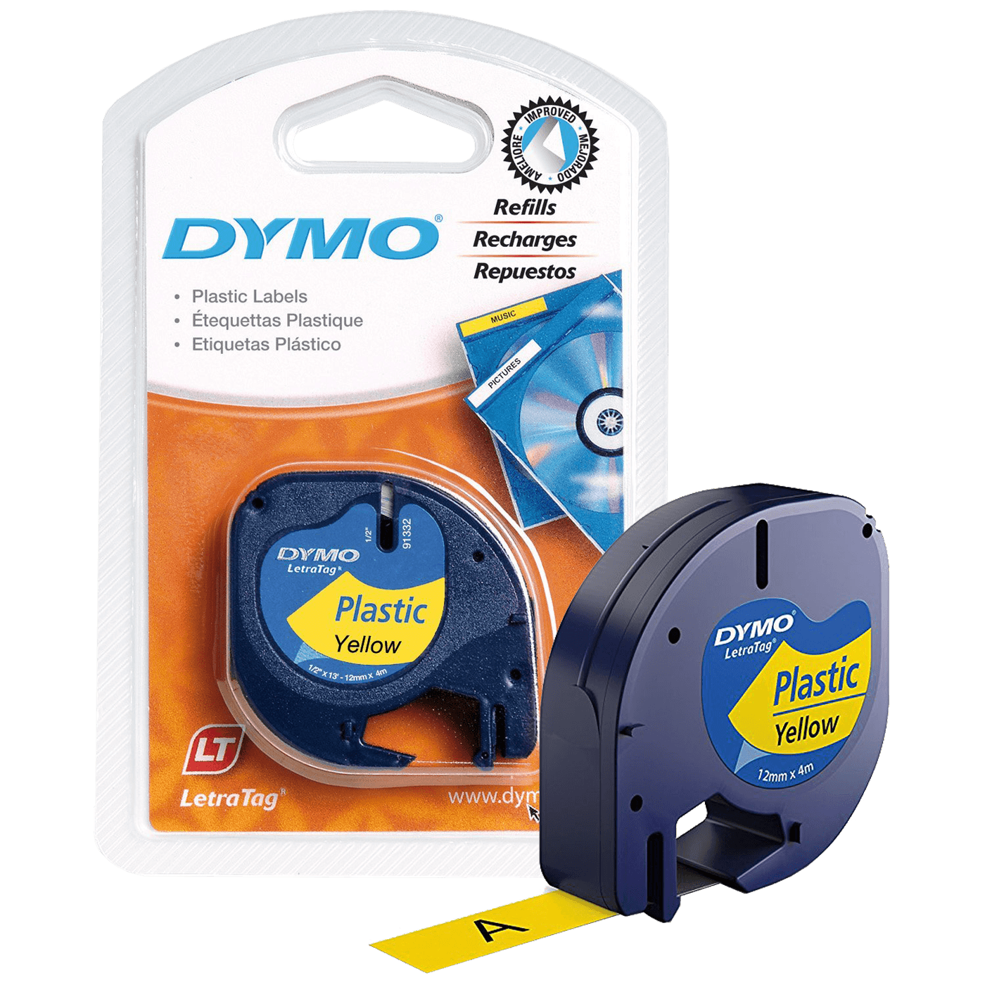 Dymo Kaseta s trakom za LetraTag,  4 met.,  12 mm, plastic žuta - S0721620