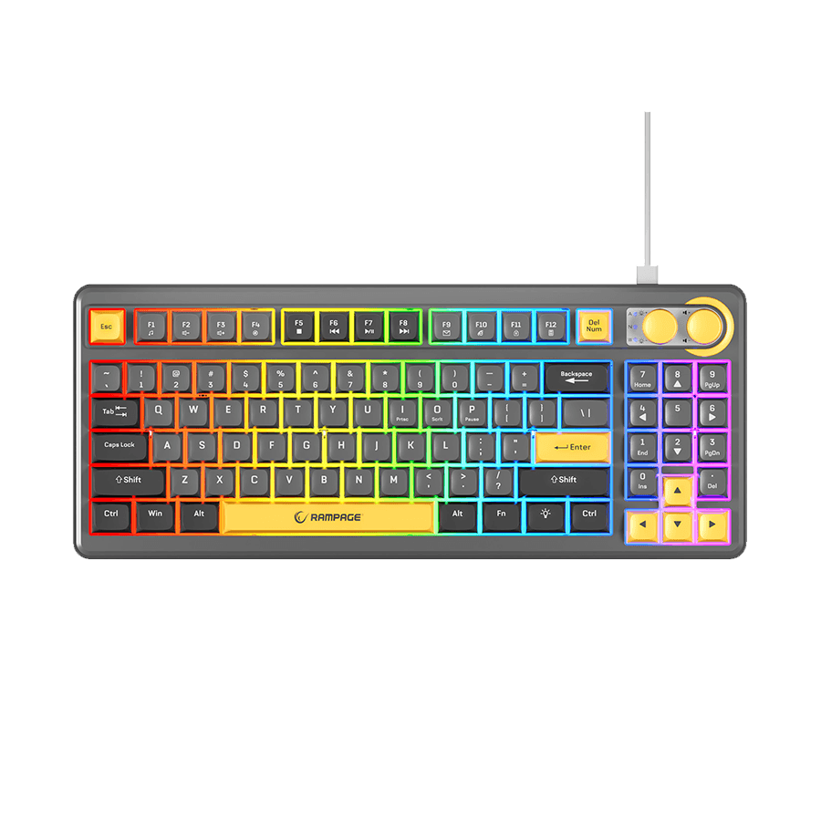 Tastatura gaming RAMPAGE Cyclone Gray/Black/Yellow USB RGB illuminated Us Layout English Compact Membrane, 41693