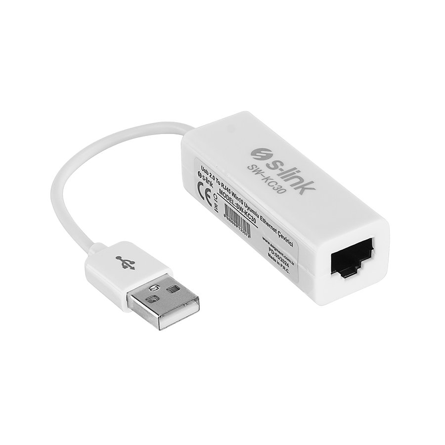 USB to LAN Ethernet adapter converter USB A plug/RJ45, S-Link SW-KC30, 40460